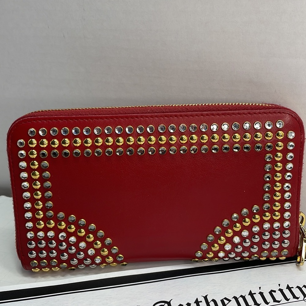 Authentic Miu Miu Studded Red Leather Wallet With… - image 2